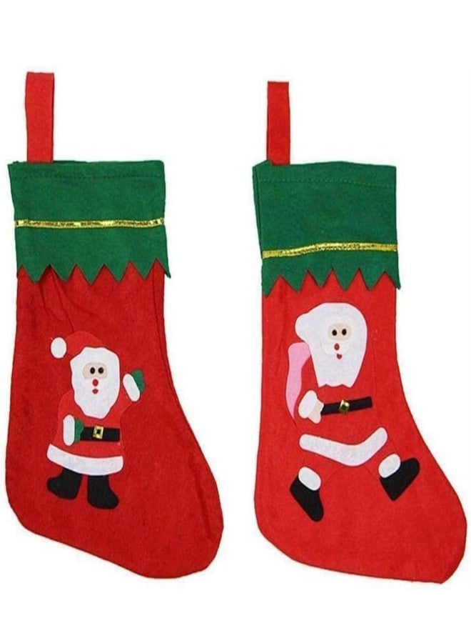 CROWNNIMREET Christmas Stockings Set - 2-Pack Red & Green Santa Claus Hanging Stockings, Festive Holiday Fireplace Decorations for Gifts, Candy & Treats - Christmas Home Décor for Kids & Family (Red)